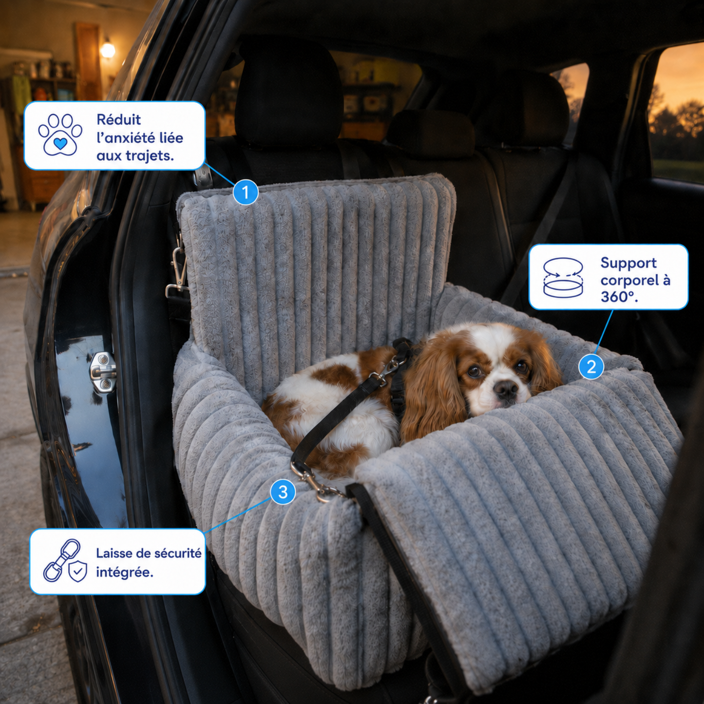 MrFluffyFriend® - Siège Auto Douillet & Sécurisé pour Chien